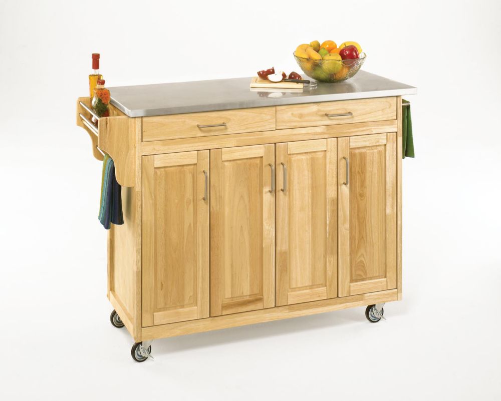 Home Styles Chestnut Kitchen Cart With Storage The Depot Canada Home Styles Create A Cart Natural Finish Stainless Top