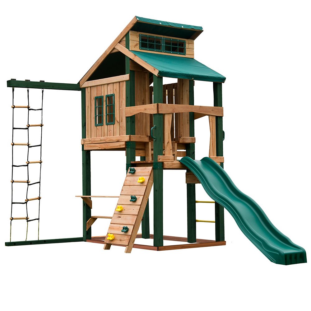 SwingNSlide Hideaway Clubhouse Playset with Slide and Tuff Wood The