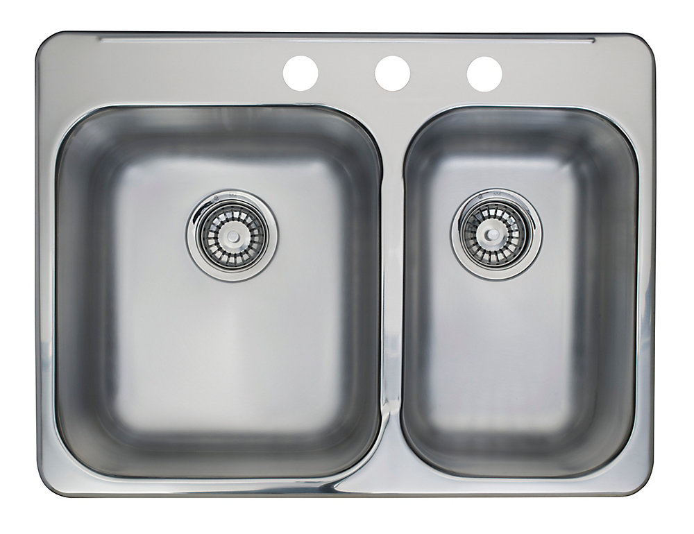 Combination Bowl Pre Drilled 3 Hole Double Sink