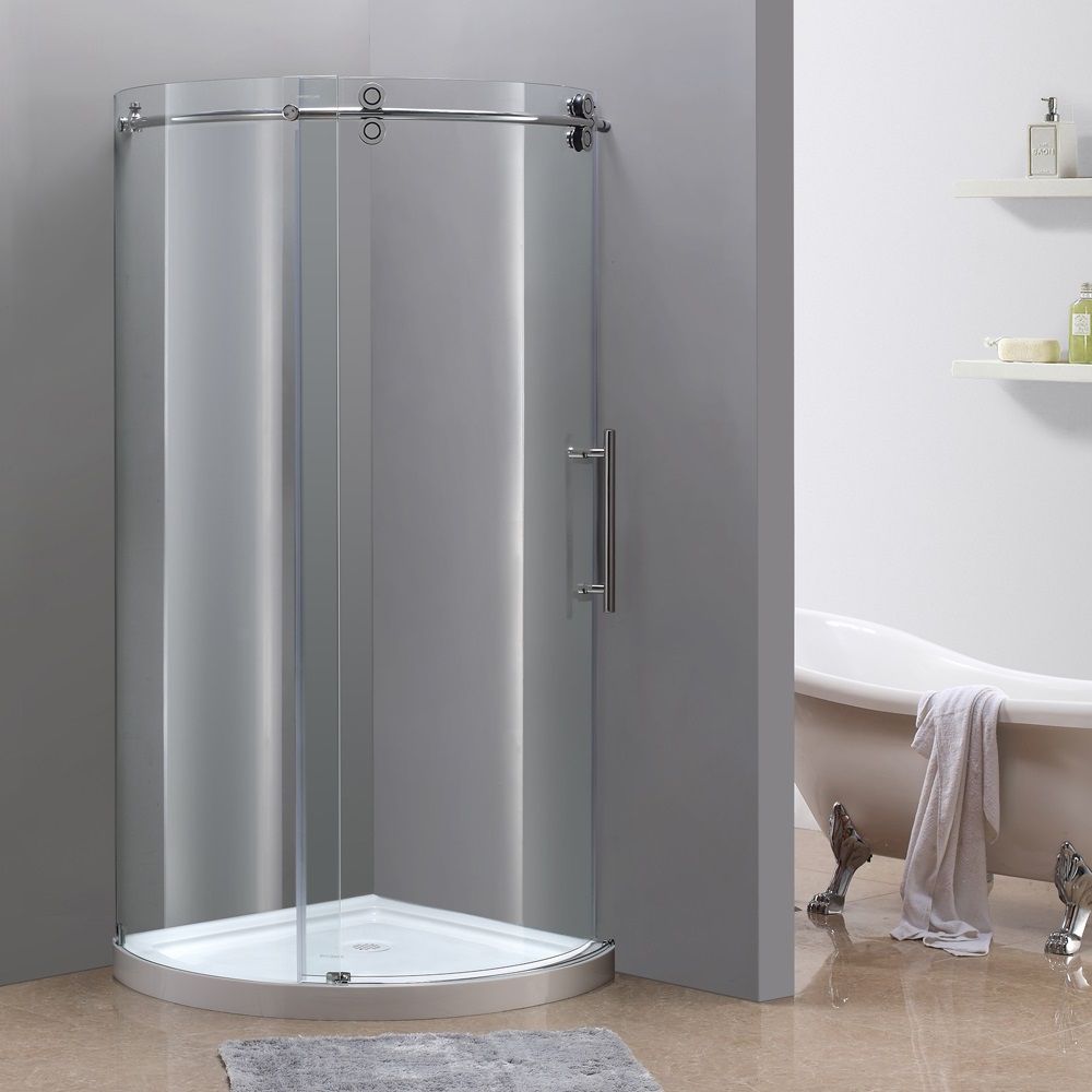 Ove Decors Breeze 38 Inch X Chrome Round Corner Ove Decors Breeze 38 Inch X Chrome Round Corner Shower Kit In White With Drain The Home Depot Canada
