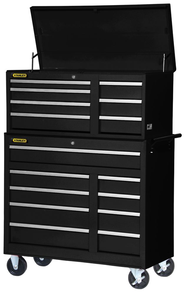 Stanley 42 Inch 16 Drawer Chest And Cabinet Black