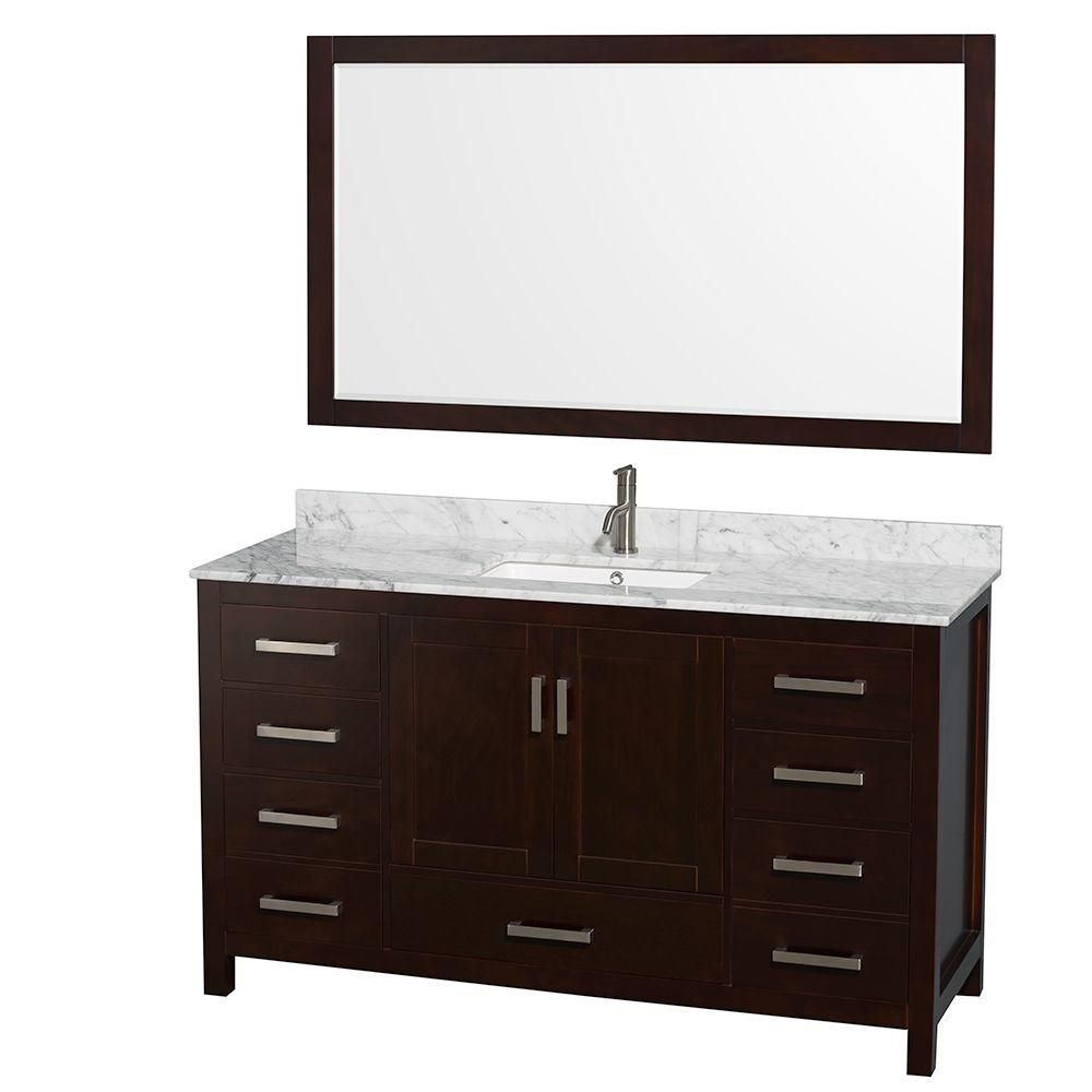 Wyndham Collection Sheffield 60inch 7Drawer 2Door Freestanding Vanity in Brown With Mar