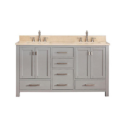 Avanity Modero 61 Inch W Freestanding Vanity In Grey With Marble Top Avanity Modero 61 Inch W Freestanding Vanity In Grey With Marble Top Beige Tan Double Basins The Home Depot Canada