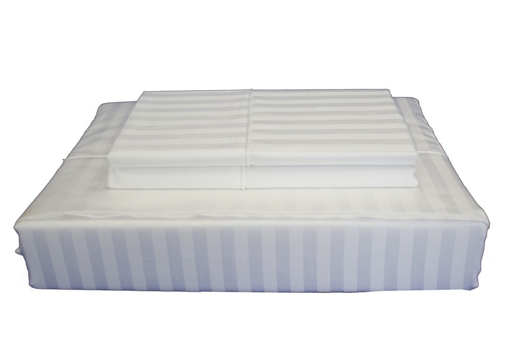 Maholi 400 FP Damask Stripe - Ensemble de draps, Blanc, lit 1 place Maholi 400 FP Damask Stripe - Ensemble de draps, Blanc, lit 1 place