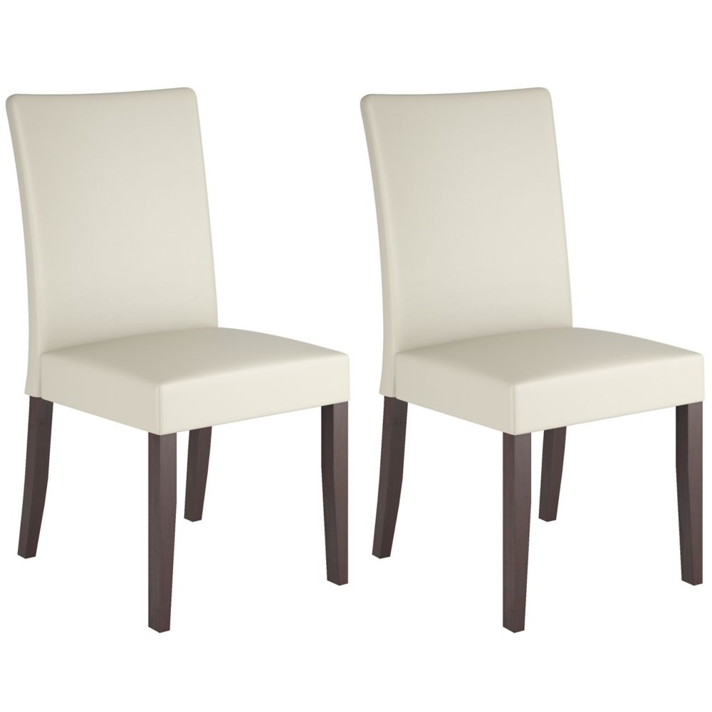 Atwood Solid Wood Brown Parson Armless Dining Chair With White Faux Leather Seat Set Of 2