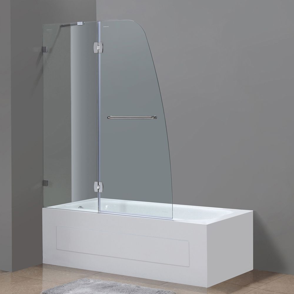 Soleil 48 Inch X 58 Inch Frameless Pivot Tub Shower Door In Stainless Steel