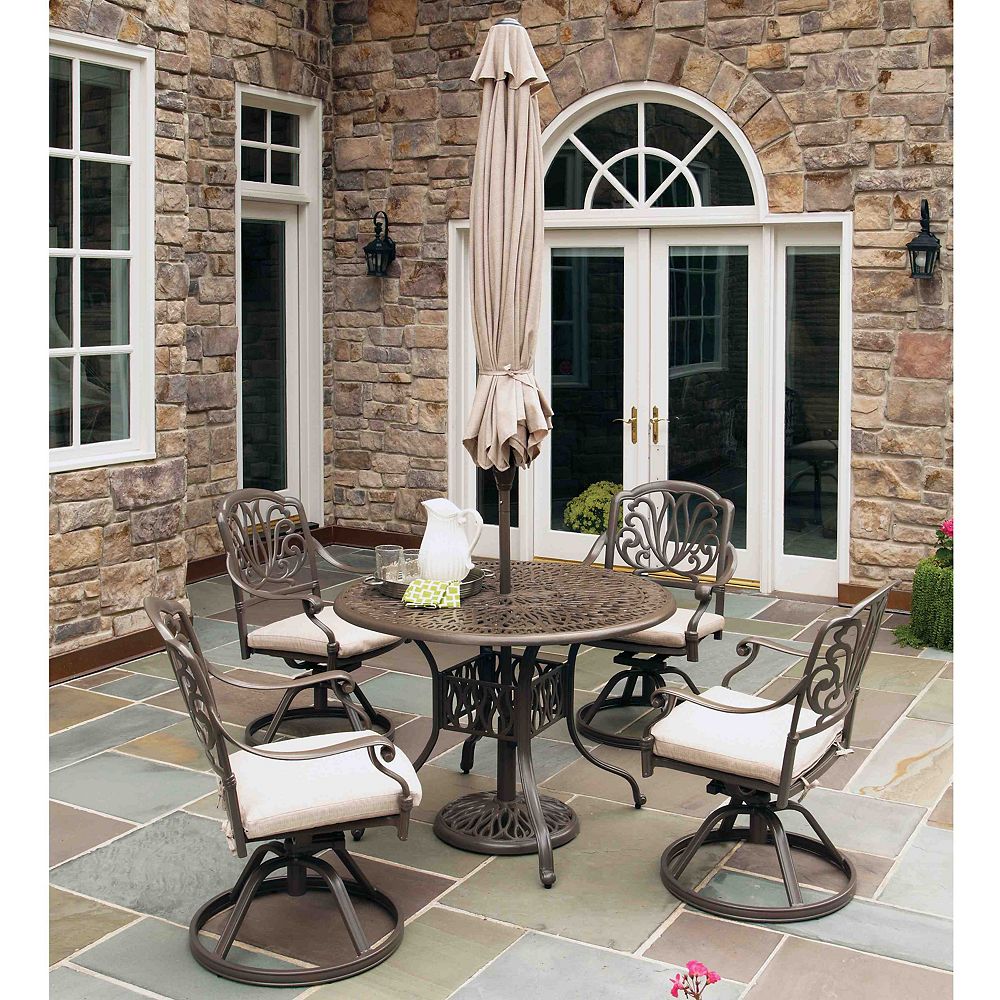 Floral Blossom 5 Piece Patio Dining Set With 42 Inch Round Table And Swivel Chairs Umbre The Home Depot Canada