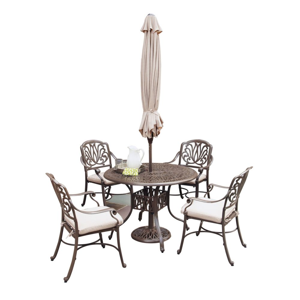 Floral Blossom 5-Piece Patio Dining Set with 48-inch Round Table, Arm