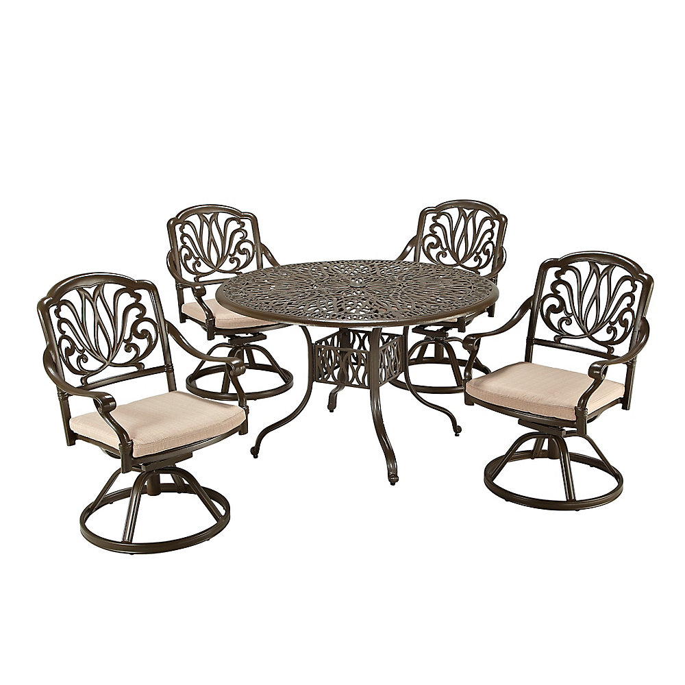 5 Piece Patio Dining Set With 48 Inch Round Table And Swivel Chairs In Black