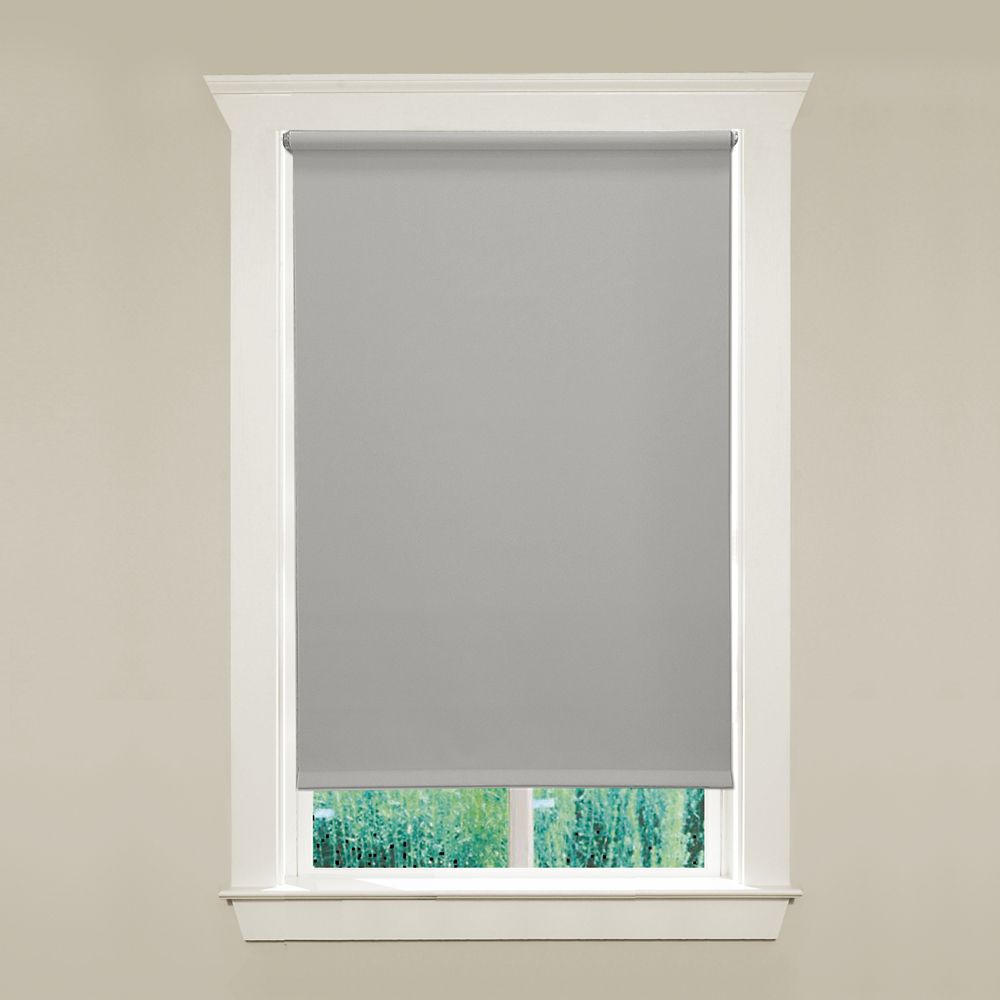Hampton Bay 55 in x 78in 8mil Grey Vinyl Roller Shades The Home Depot