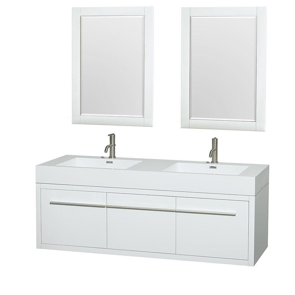 Wyndham Collection Axa 60 Inch W 1 Drawer 2 Door Wall Mounted Vanity Wyndham Collection Axa 60 Inch W 1 Drawer 2 Door Wall Mounted Vanity In White With Acrylic Top Double Basins