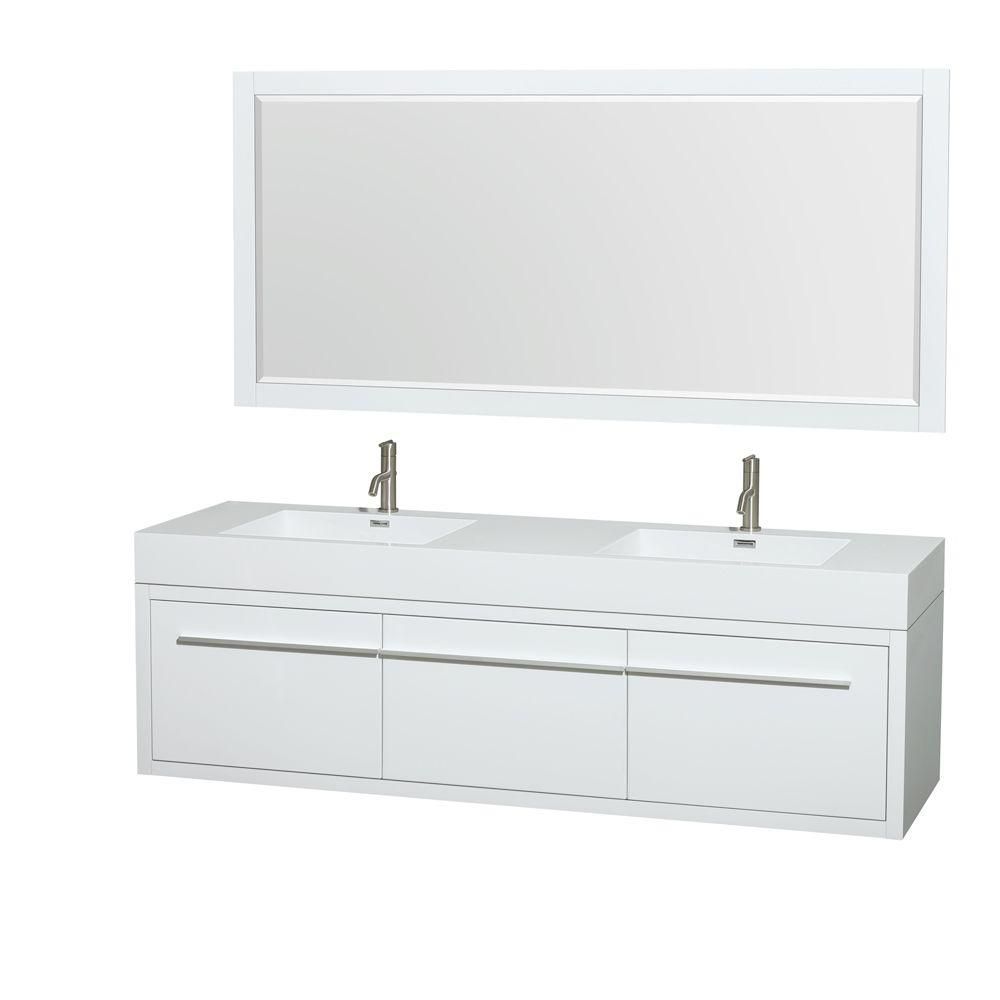 Wyndham Collection Axa 72inch W 1Drawer 2Door Wall Mounted Vanity in White With Acrylic