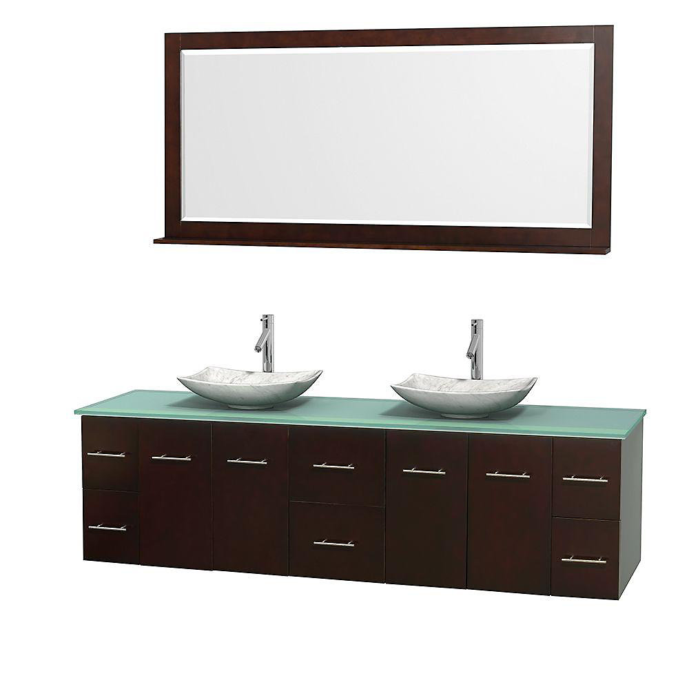 Wyndham Collection Centra 80 Inch W 6 Drawer 4 Door Wall Mounted Wyndham Collection Centra 80 Inch W 6 Drawer 4 Door Wall Mounted Vanity In Brown With Top Green Double Basins