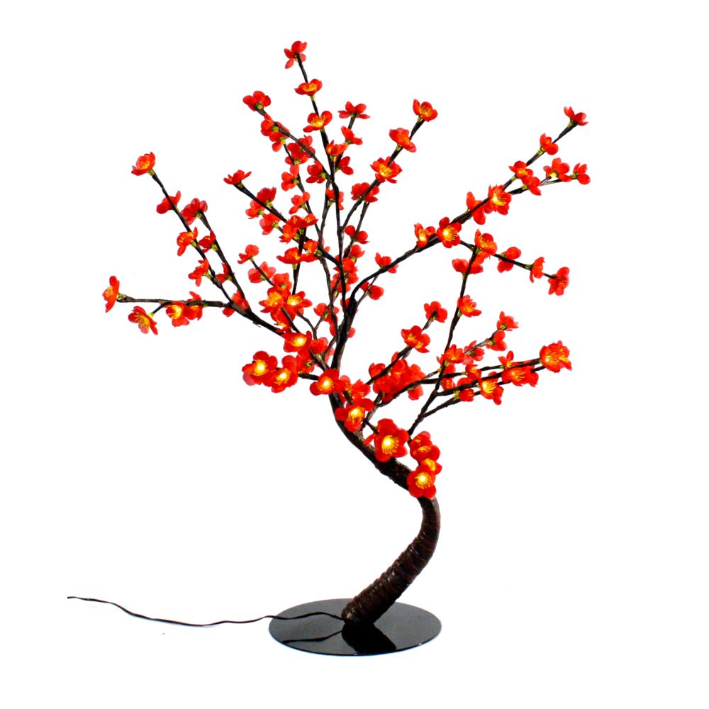 HiLine Gift Floral Lights Lighted Red Cherry Blossom Bonsai tree with