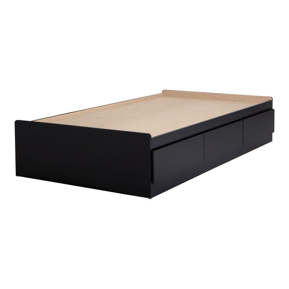 Vito Twin Mates Bed (39 inch ) with 3 Drawers, Pure Black