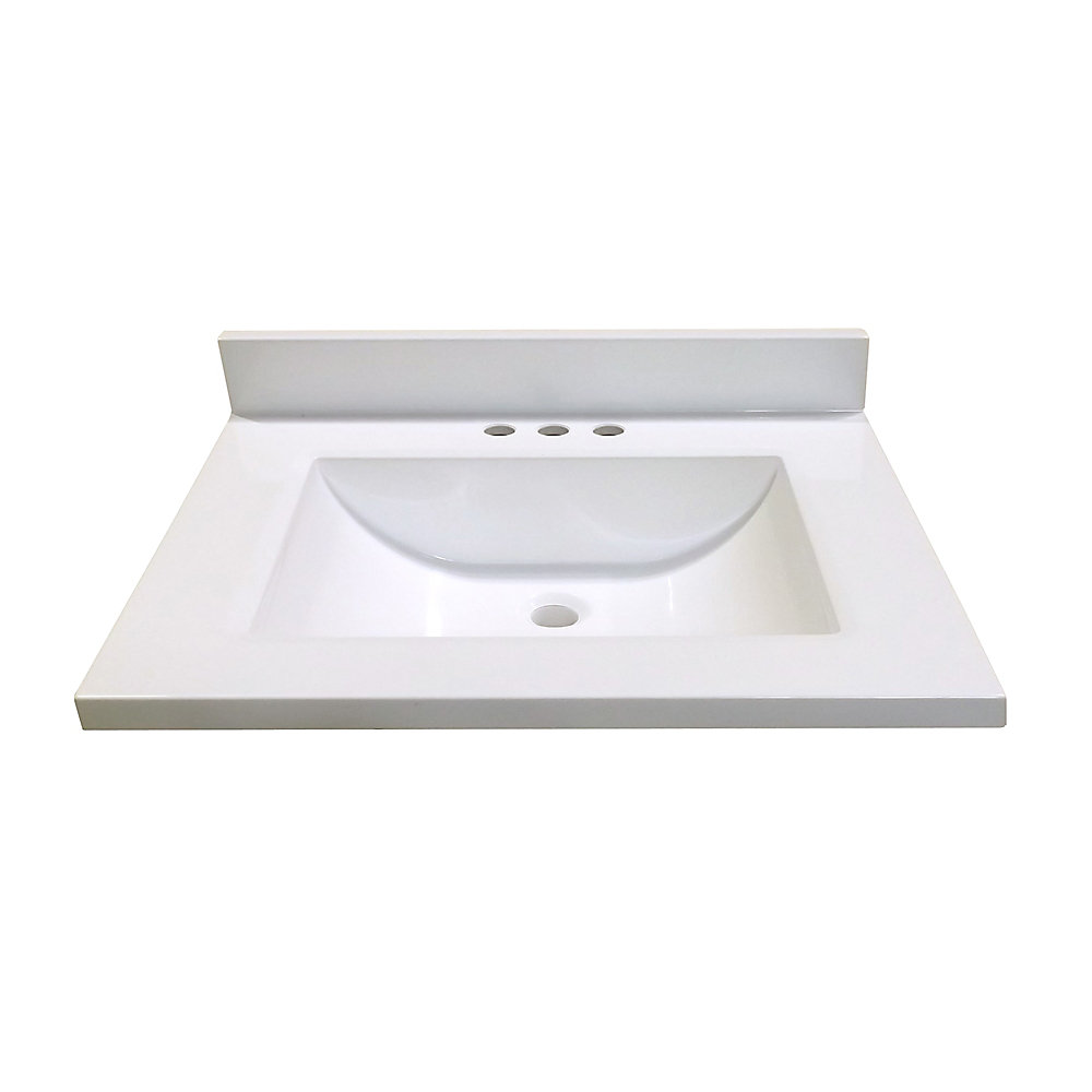25 In W X 19 D White Vanity Top With Wave Bowl