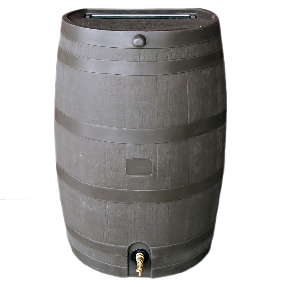 RTS Home Accents Flat Back 50 USG Rain Barrel with Brass Spigot in Mud