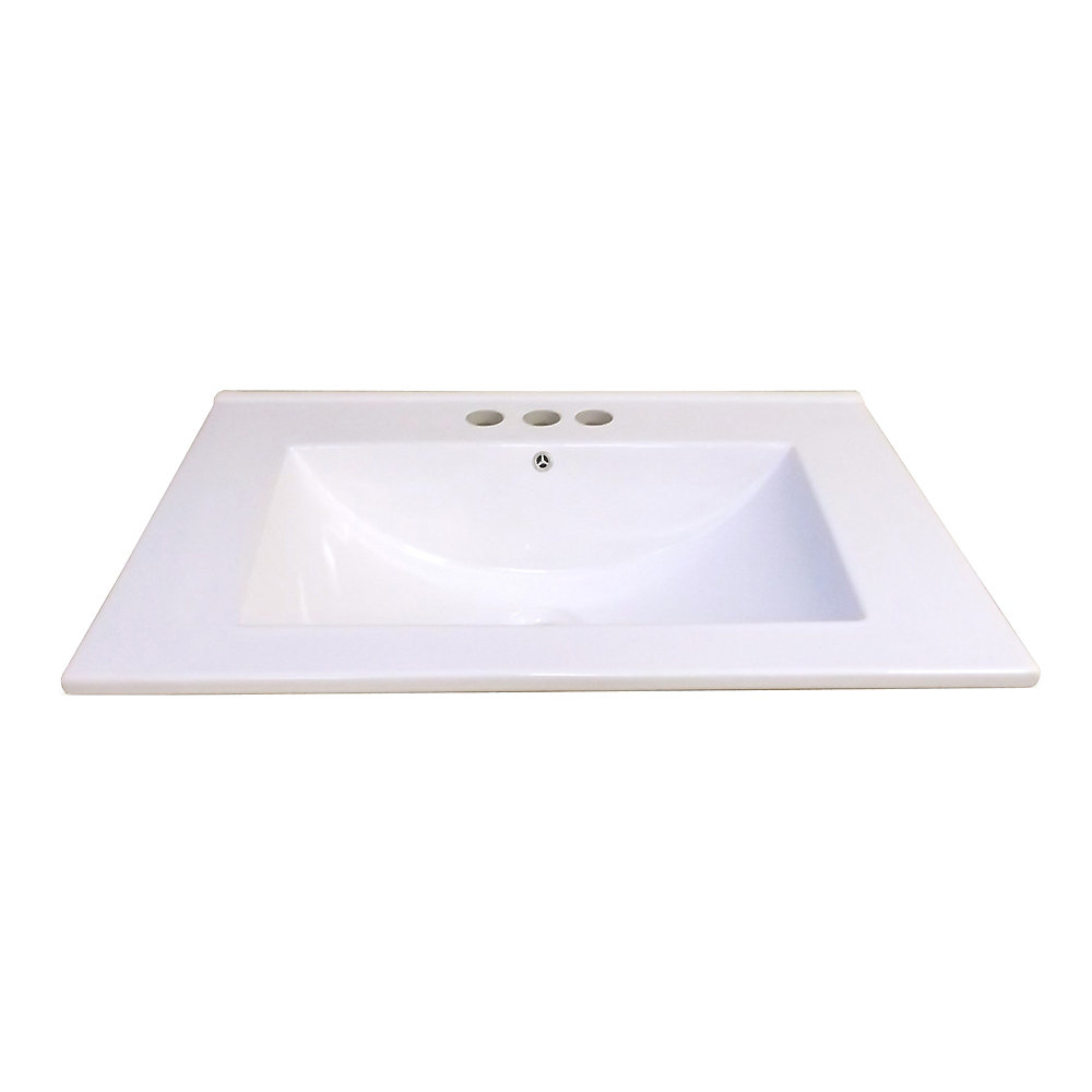 24 Inch W X 18 1 4 D Ceramic Vanity Top In White With Wave Bowl