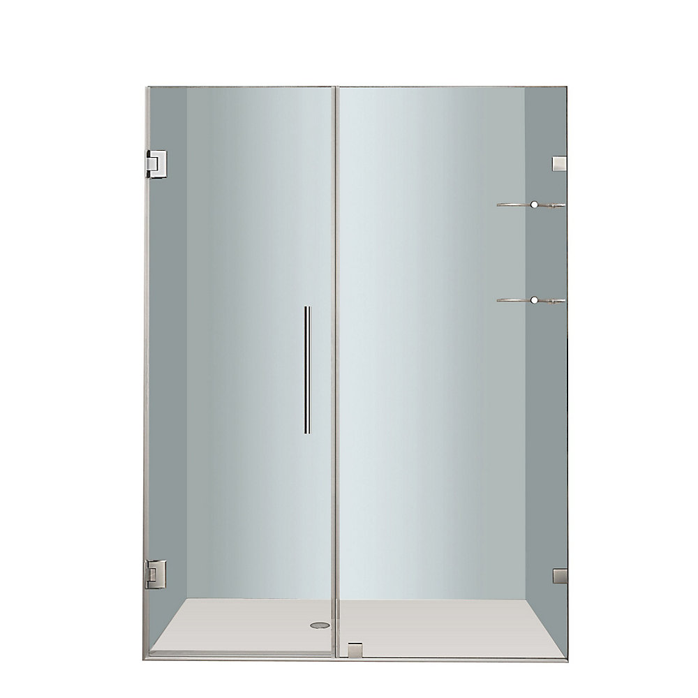 Nautis Gs 55 In X 72 Completely Frameless Hinged Shower Door With Glass Shelves Stainless Steel