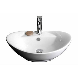 American Imaginations 23 Inch W X 15 D Oval Vessel Sink In 23 Inch W X 15 D Oval Vessel Sink In White With Brushed Nickel
