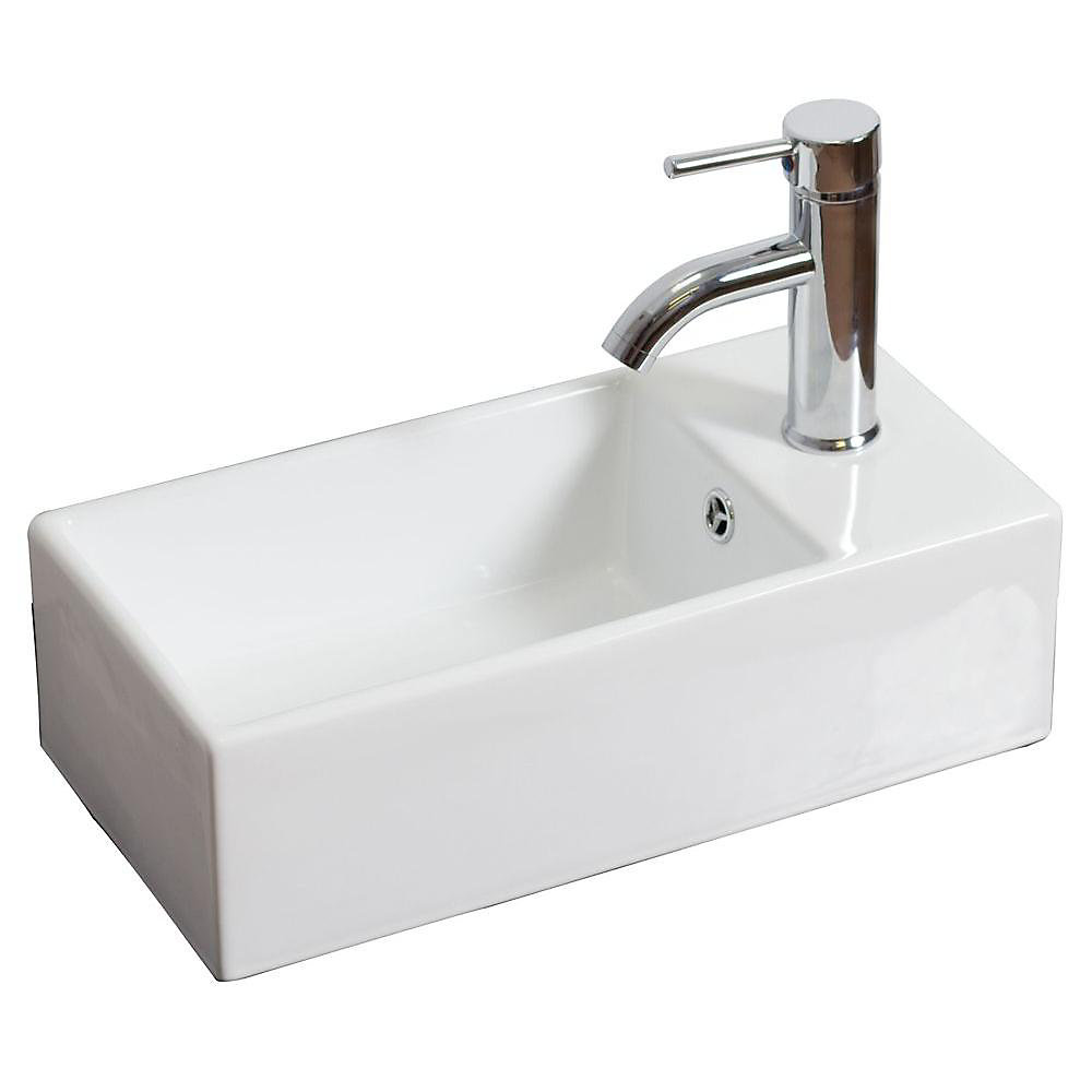 18 Inch W X 10 Inch D Rectangular Vessel Sink In White With Chrome