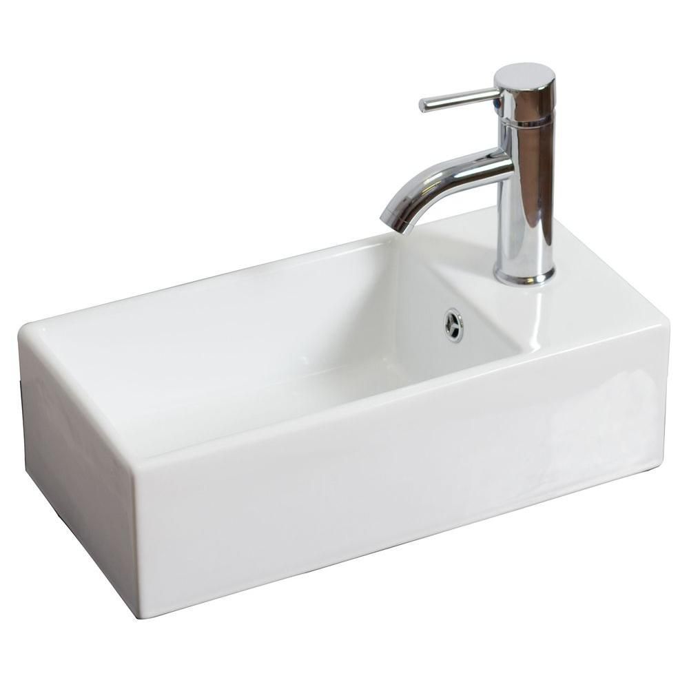 18 Inch W X 10 Inch D Rectangular Vessel Sink In White With Chrome