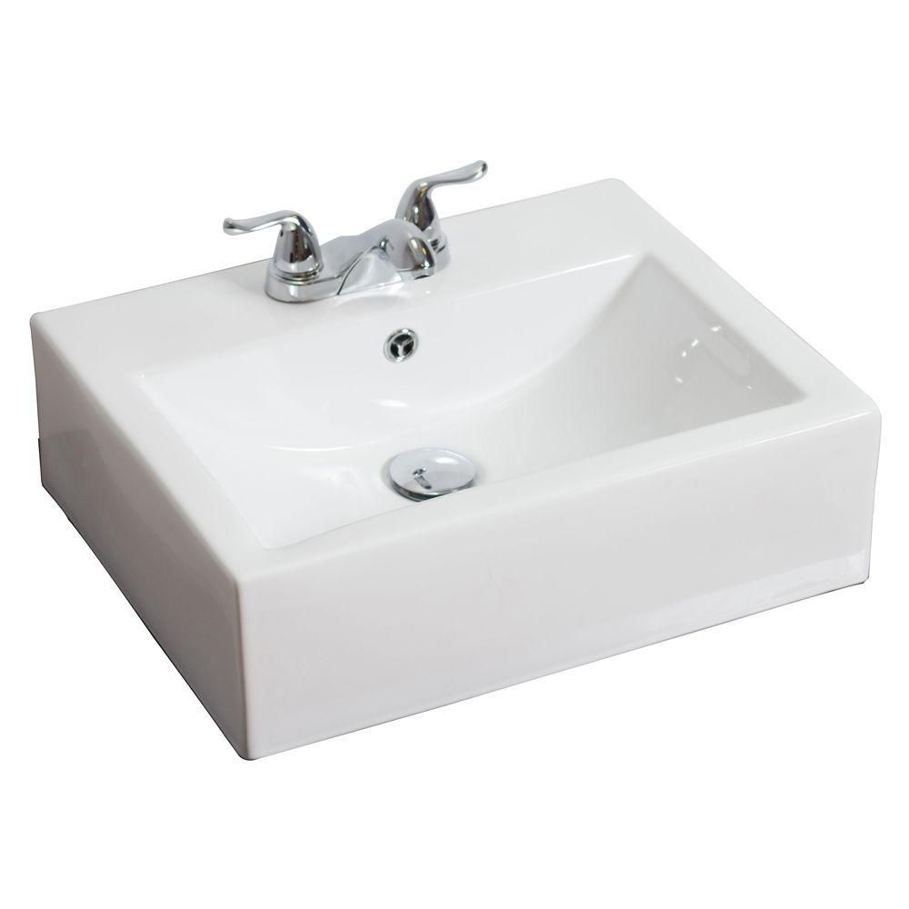 American Imaginations 20 1/2inch W x 16inch D Rectangular Vessel Sink in White with Brus