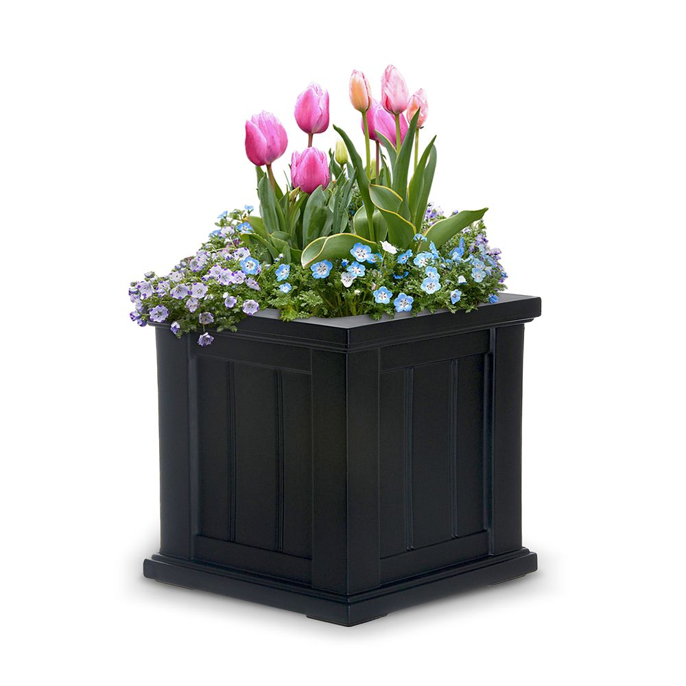 Mayne Planters & Pottery 14 in. x 14 in. Plastic Black Cape Cod Patio Planter 4836-B