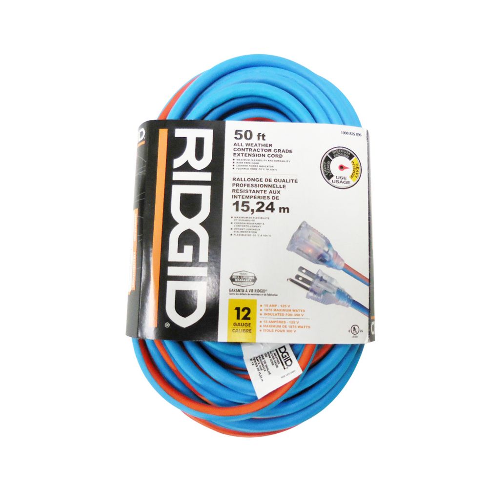 RIDGID 50 Feet All Weather Contractor Grade Extension Cord 12 Gauge