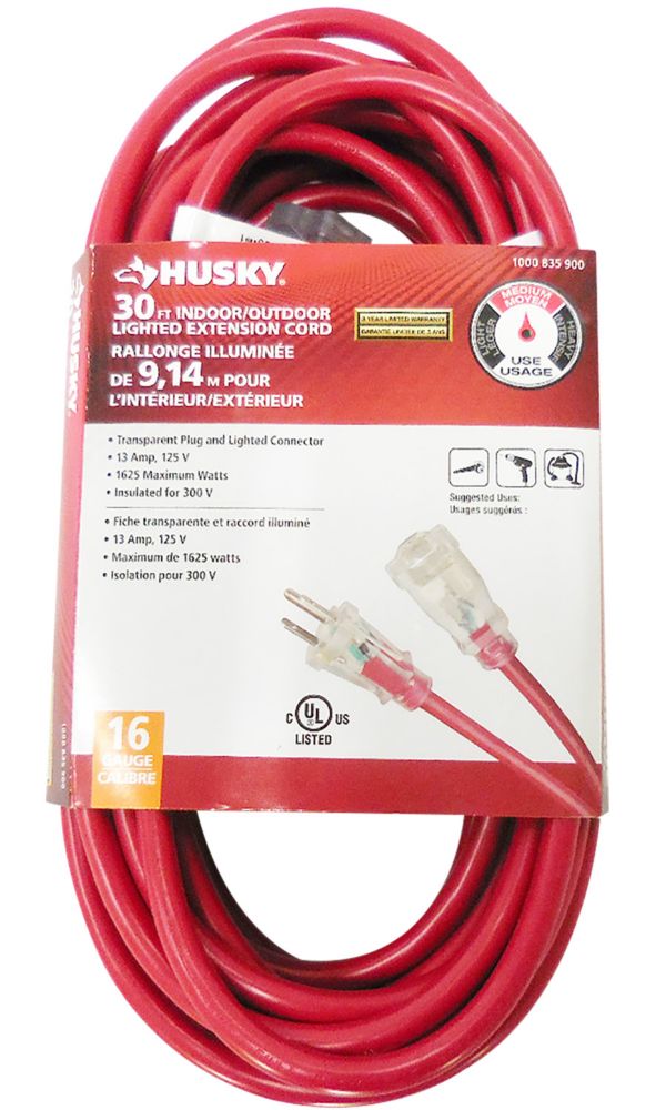 HUSKY 30 ft. Indoor/Outdoor Lighted Extension Cord in Red HUSKY 30 ft. Indoor/Outdoor Lighted Extension Cord in Red