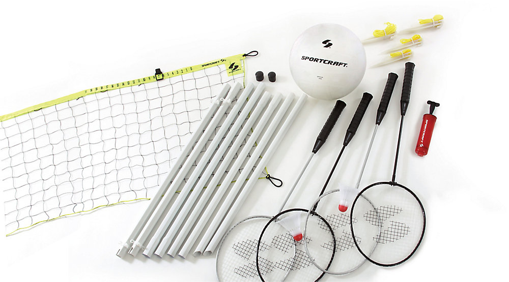 4 Player Badminton Volleyball Combo Set