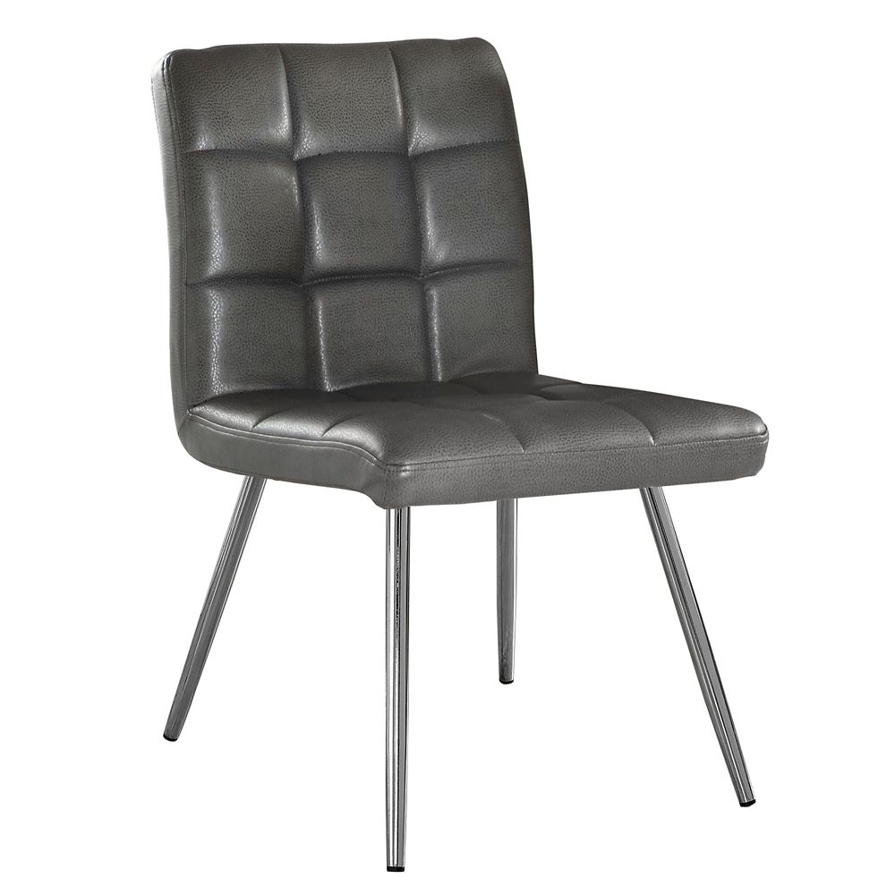 Monarch Specialties Leather Metal Chrome Slat Back Armless Dining Chair with Grey Faux Leather