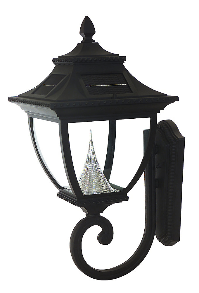 Pagoda Black Solar Wall Mount Bright White Led Outdoor Light Fixture