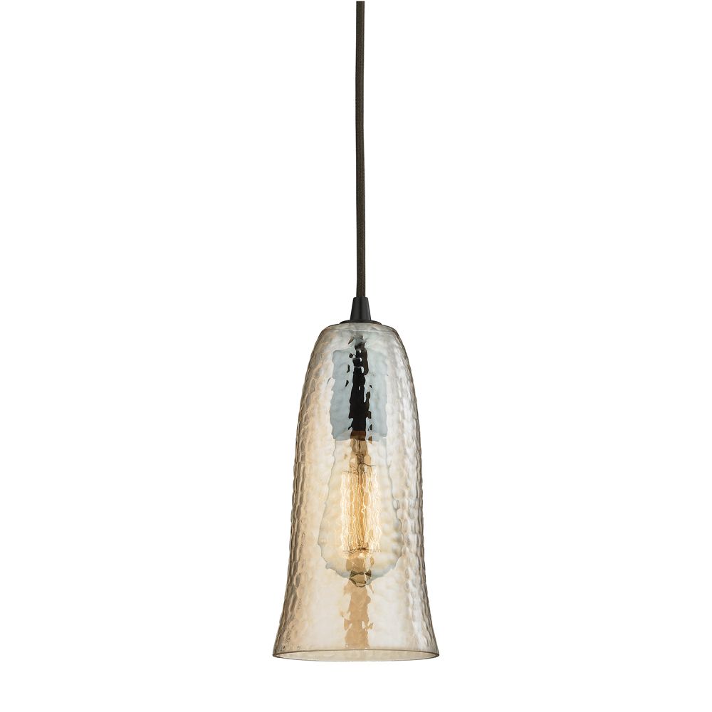 Titan Lighting Hammered Glass 1 Light Pendant In Oil Rubbed Bronze