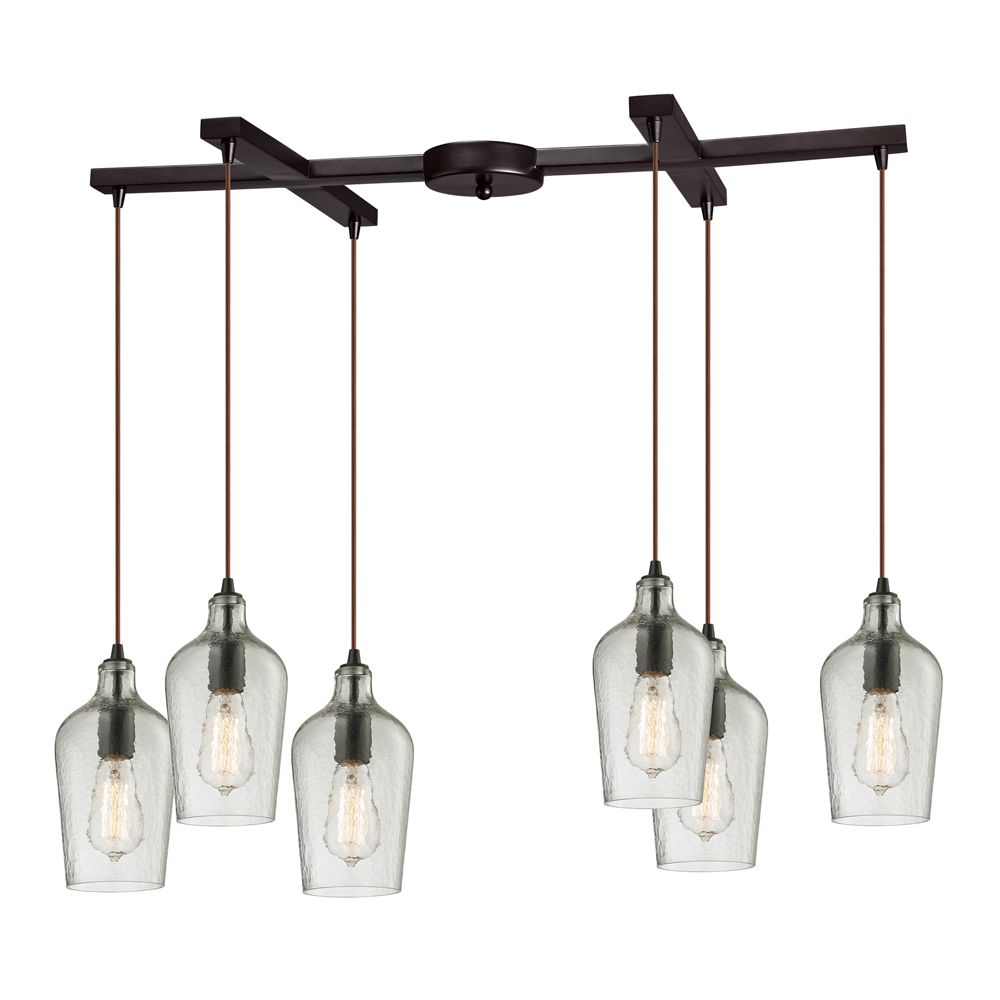 Titan Lighting Hammered Glass 6 Light Oil Rubbed Bronze With Clear Glass Pendant The Home