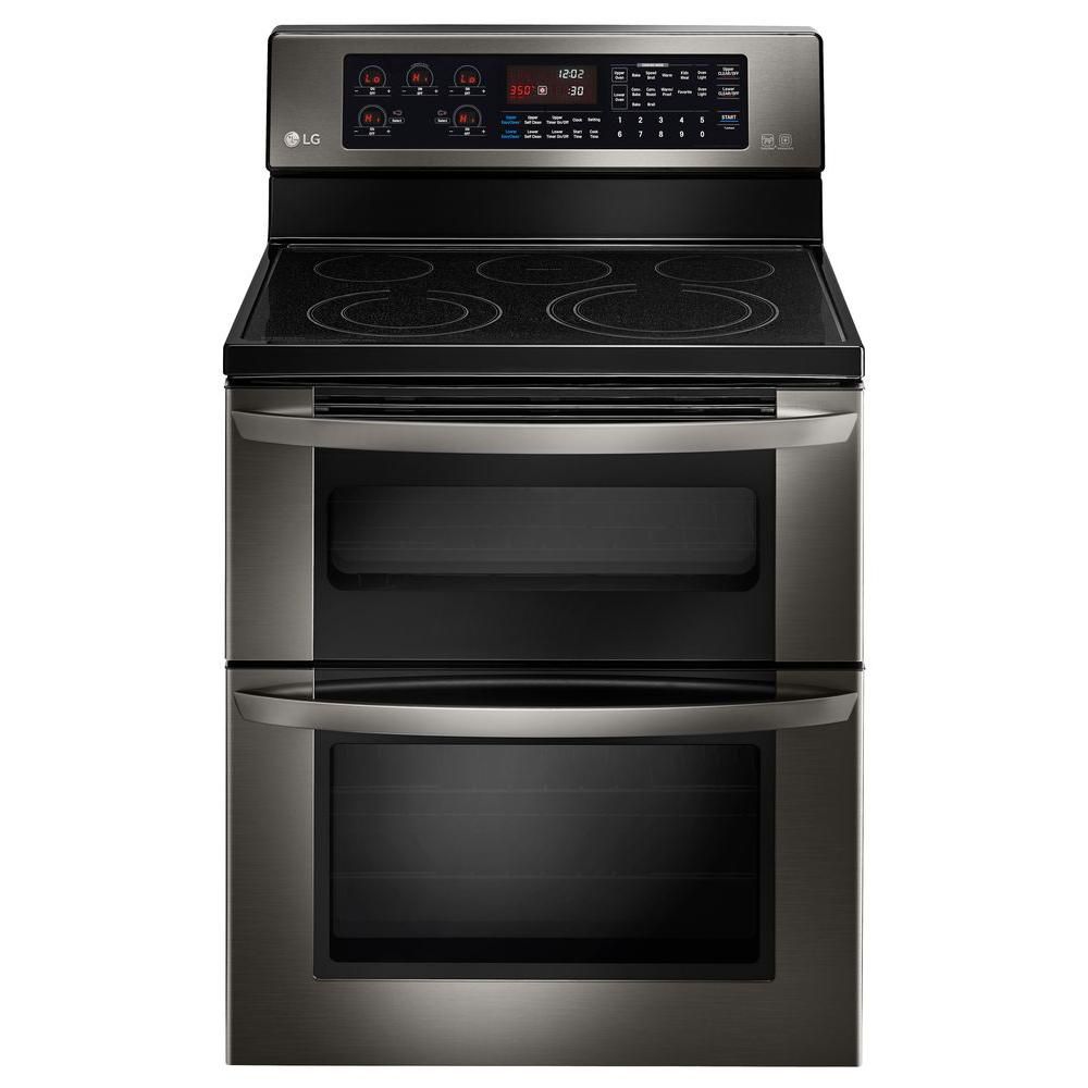 LG 6.7 Cu. Ft. Electric Double Oven Range with EasyClean in Black Black Stainless Steel Double Oven Electric Range