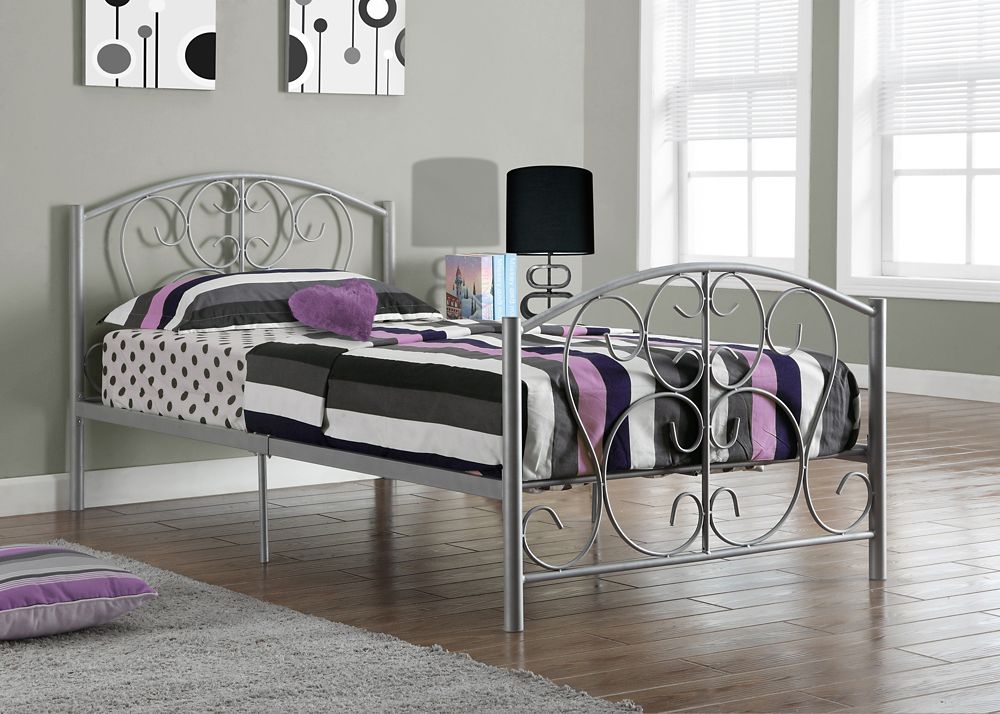 Monarch Specialties Bed Twin Size / Silver Metal Frame Only The