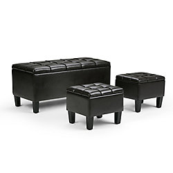 Dover 46.5-inch x 15.5-inch x 20-inch Faux Leather Ottoman in Brown