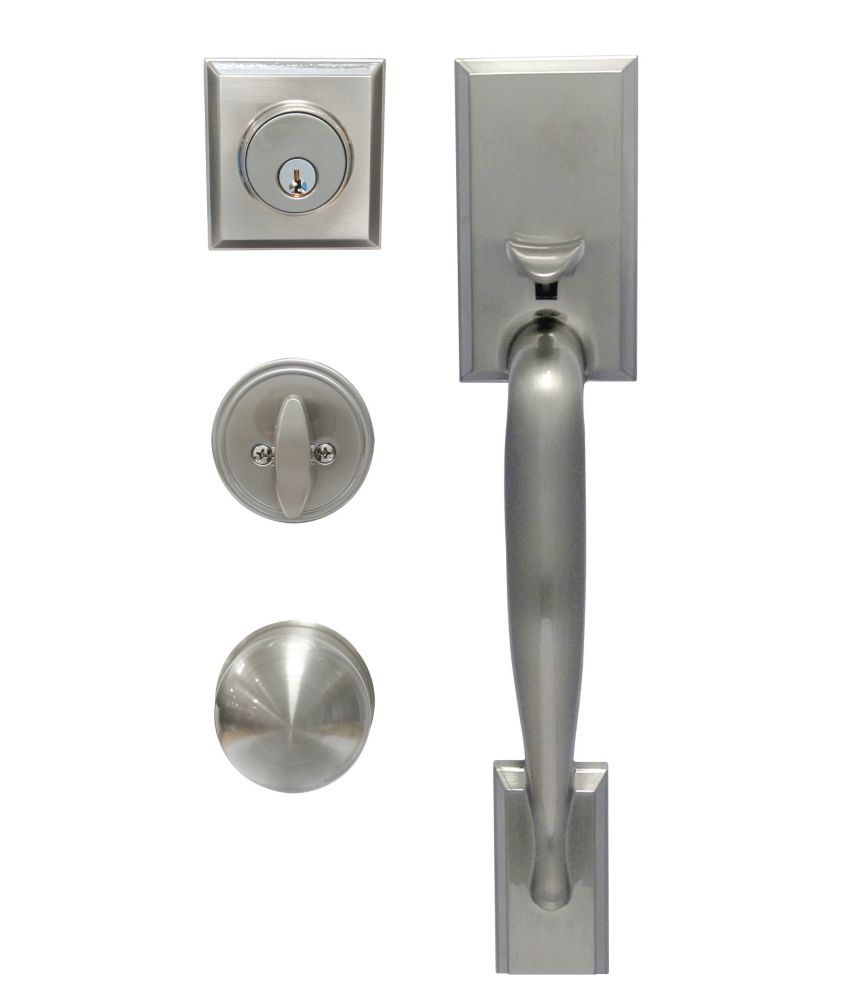 Weiser Amador Handle Set with Ladera Lever Satin Nickel 9GLC94710-008 Exterior Door Lock Featuring SmartKey