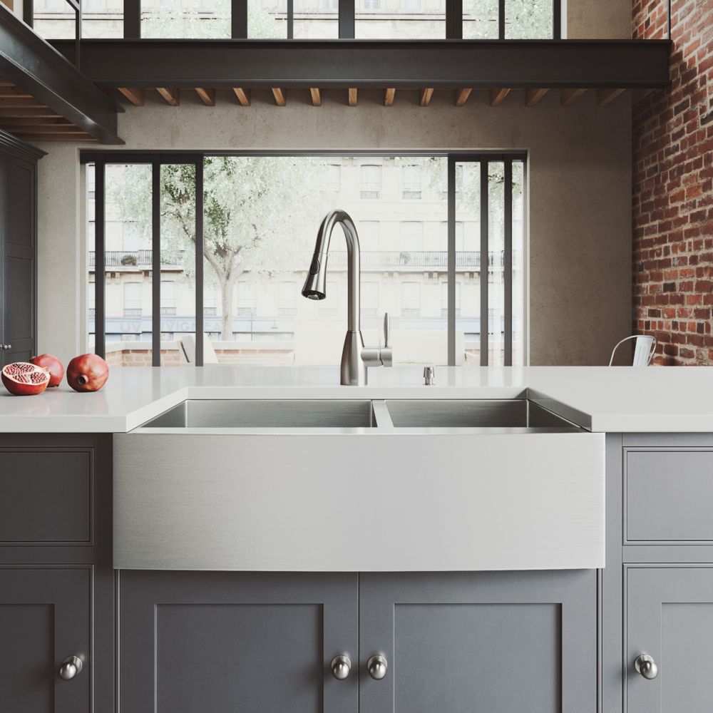 Vigo Stainless Steel All in One Farmhouse Double Bowl Kitchen Sink and ...