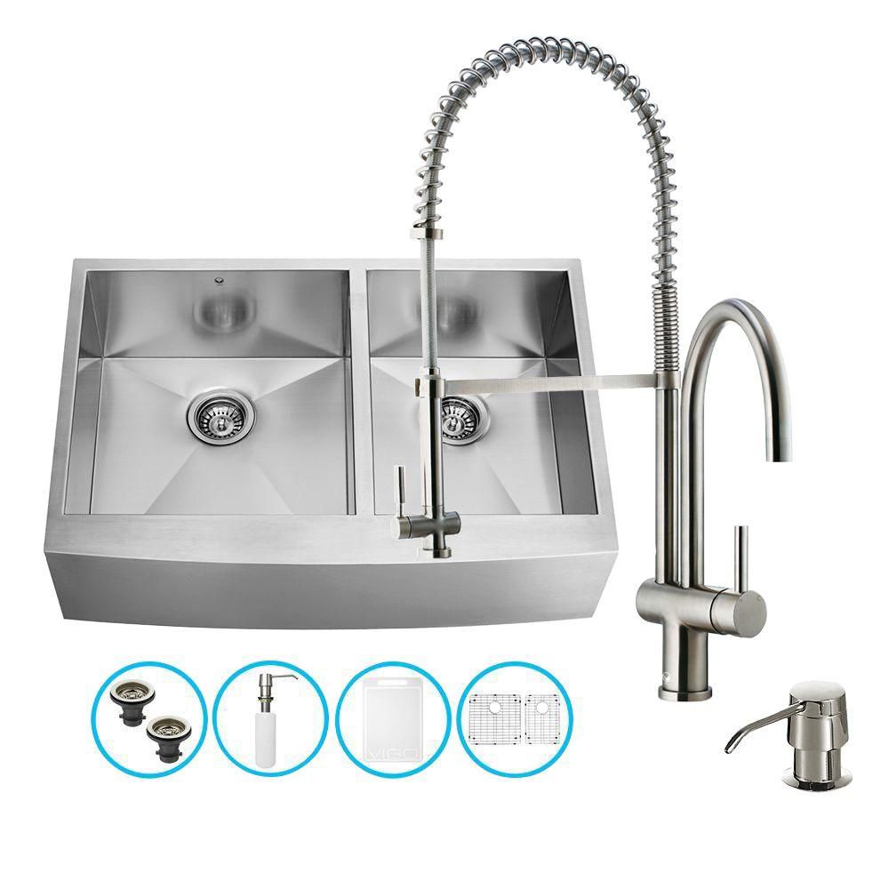 Vigo Stainless Steel All in One Farmhouse Kitchen Sink and Faucet Set