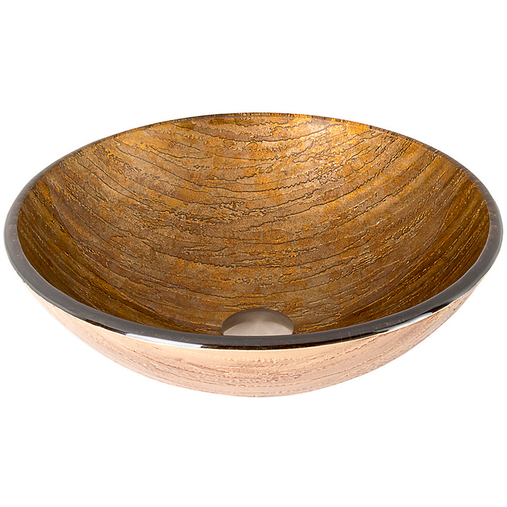 Amber Handmade Countertop Glass Round Vessel Bathroom Sink In Wooden