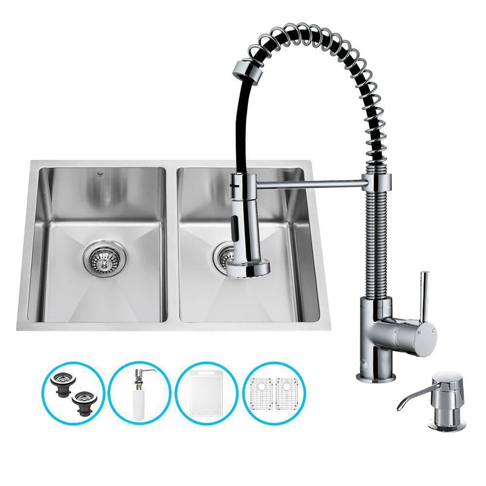 Stainless Steel Undermount Kitchen Sink Faucet Two Grids Two Strainers ...