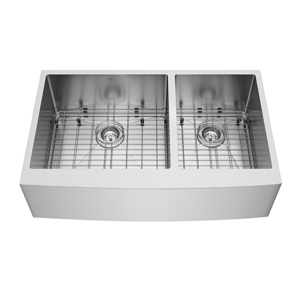 Vigo Stainless Steel Farmhouse Kitchen Sink Two Grids and Two Strainers 36 Inch 16 gauge The
