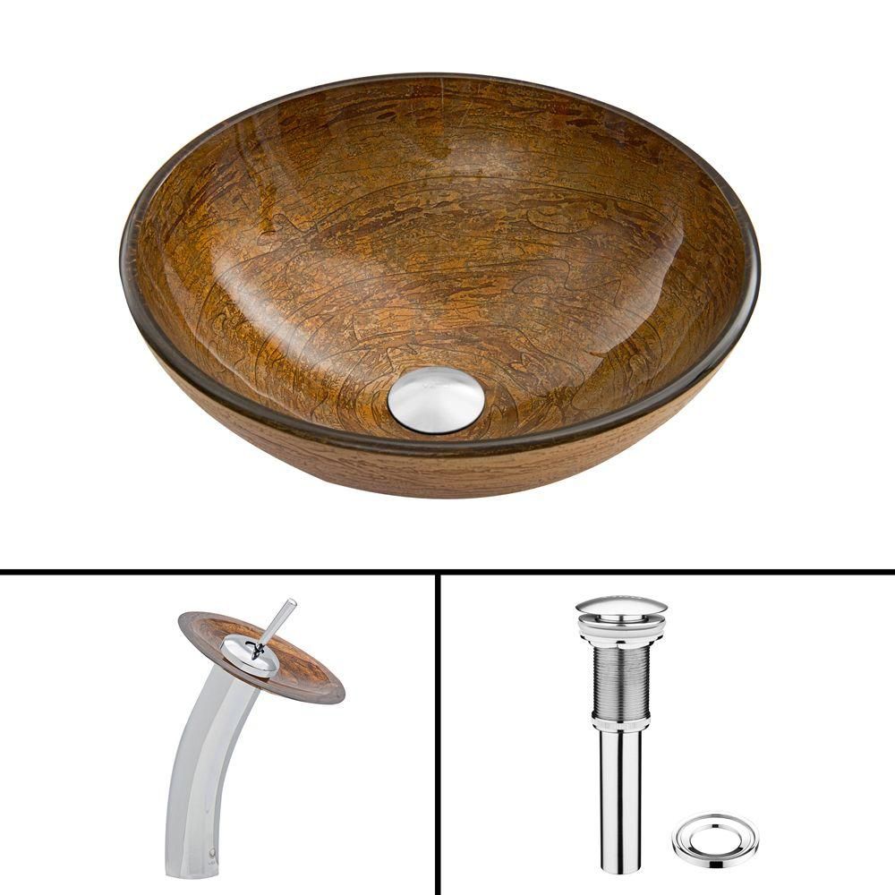 ... Glass Vessel Sink and Waterfall Faucet Set VGT045CHRND Canada Discount