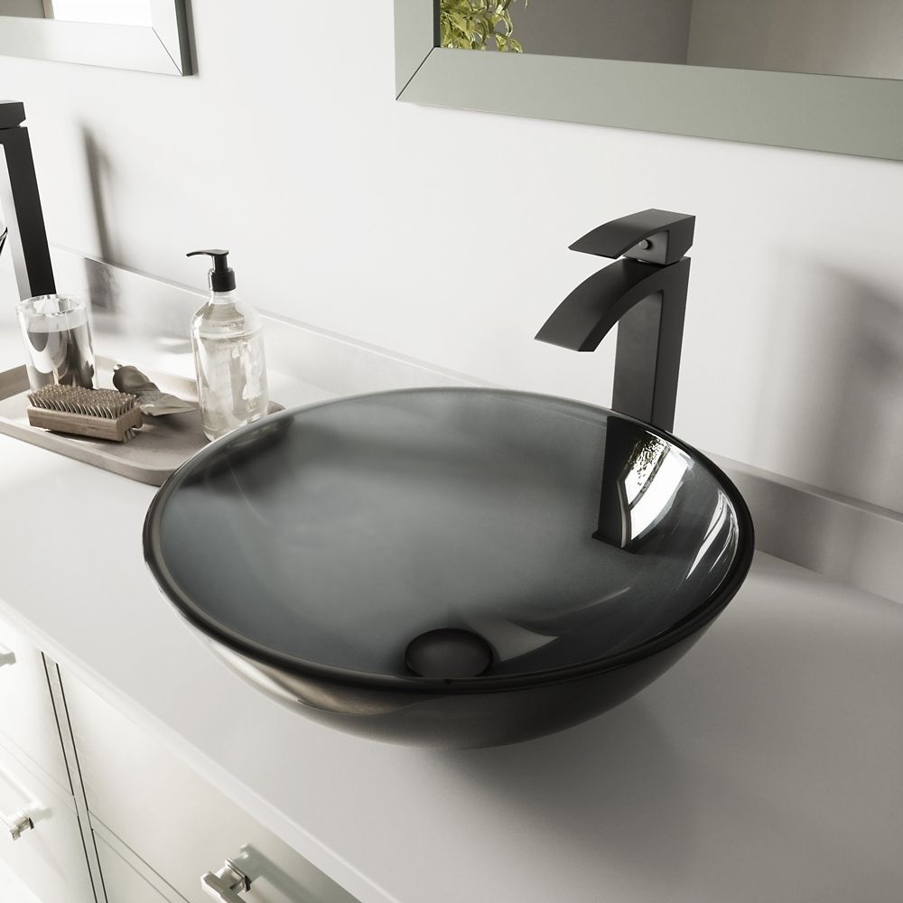 Vigo Matte Black Sheer Black Glass Vessel Sink and Duris Faucet Set The Home Depot Canada