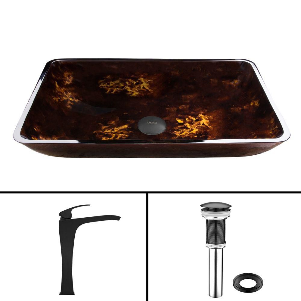 Vigo ensemble rectangular brown and gold fusion lavabo en verre et ...