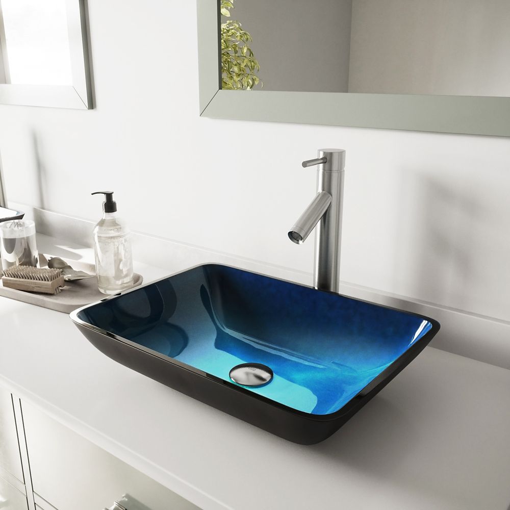 Kraus Irruption Rectangular Glass Vessel Sink in Blue | The Home Depot ...