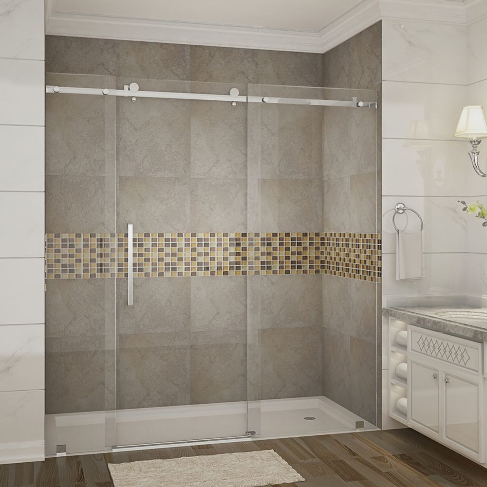 Aston Moe 72 Inch X 75 Completely Frameless Sliding Aston Moe 72 Inch X 75 Completely Frameless Sliding Shower Door In Chrome