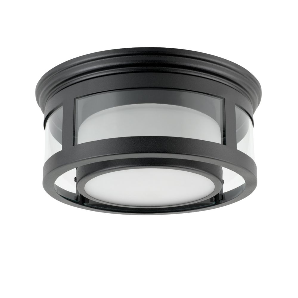 Hampton Bay 100W 1-Light Matte Black Outdoor Flushmount ...